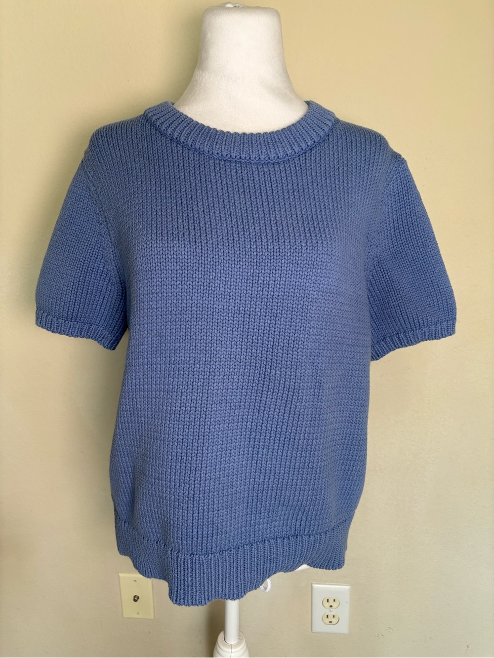 Ann Taylor Weekend Blue Short Sleeve Chunky Knit Sweater Size L